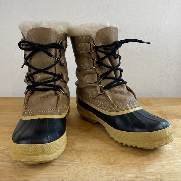 Sorel Manitou Wool Black Tan Insulated Lined Rubber Winter Snow Boots Size 8 - Picture 2 of 13